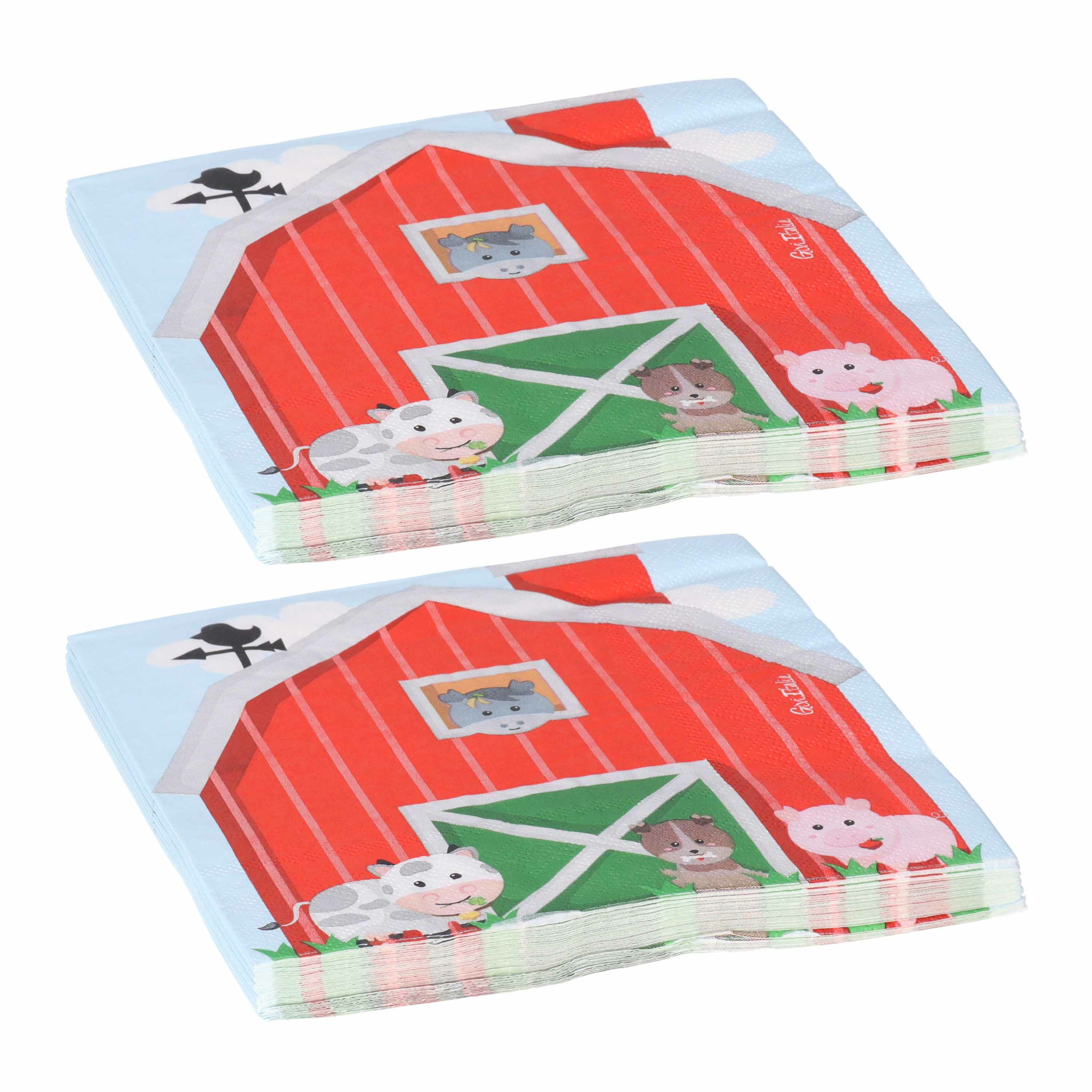 Givi Italia Feestservetten - 32x - boerderij dieren - kinderfeest - themafeest - 3 laags - 33 x 33 cm -
