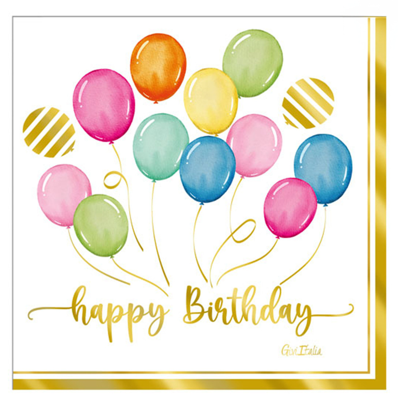 Givi Italia Feestservetten - 16x - happy birthday - ballonen thema - verjaardag - 3 laags - 33 x 33 cm -