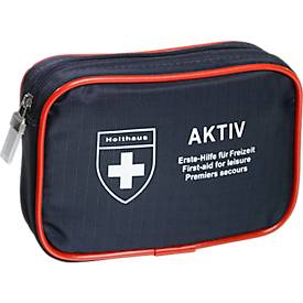 Verbanddoos AKTIV, incl. vulling naar behoefte, B 160 x D 40 x H 110 mm, nylon, blauw-rood
