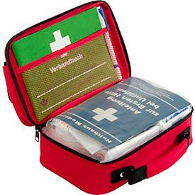 Eerstehulpkoffer Office plus, inhoud volgens DIN 13 157, met buitenzak, incl. DIN A5 eerstehulpboekje & pen, B 260 x D 100 x H 170 mm, nylon, rood