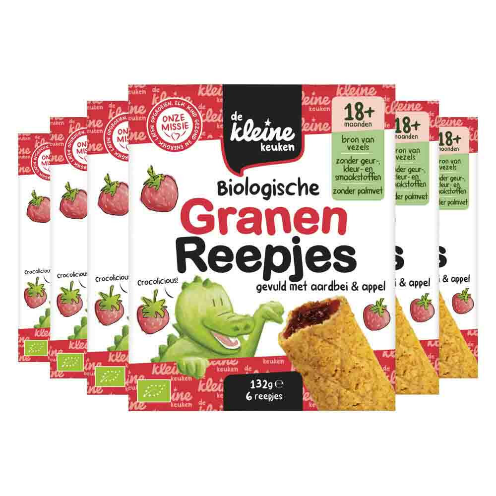De Kleine Keuken 6x  Granenreepjes Aardbei&Appel 132 gr