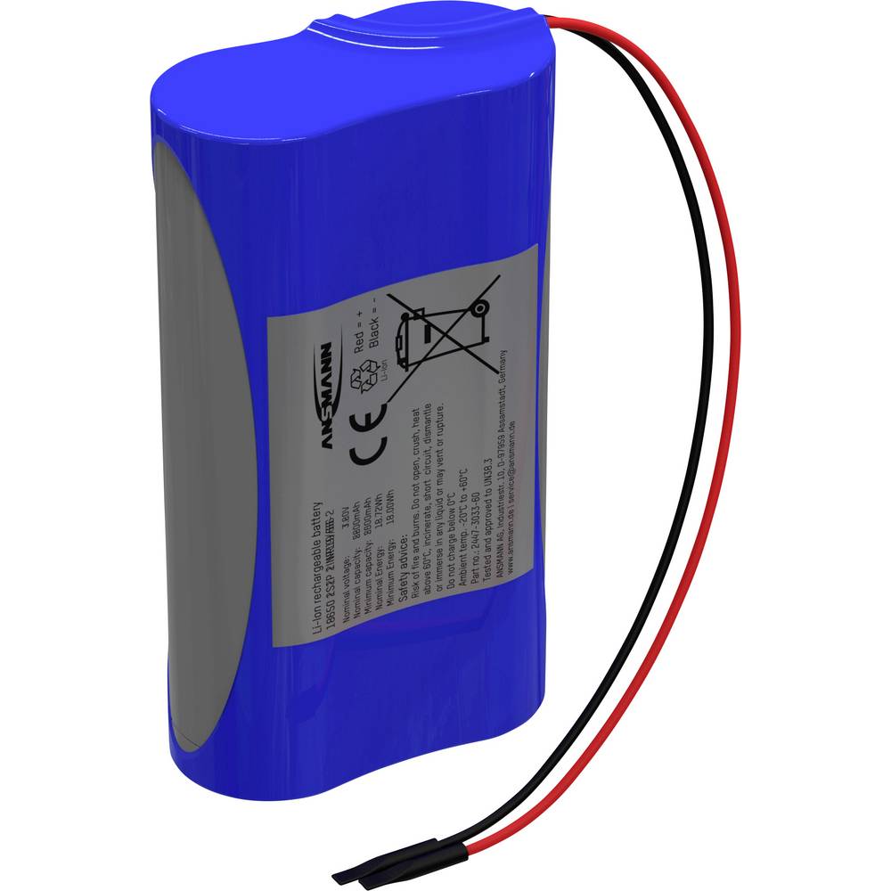 Ansmann 1S2P Akkupack 2x 18650 Kabel Li-Ion 3.6V 6700mAh Accupack Aantal cellen: 2 Li-ion 3.6 V 6700 mAh