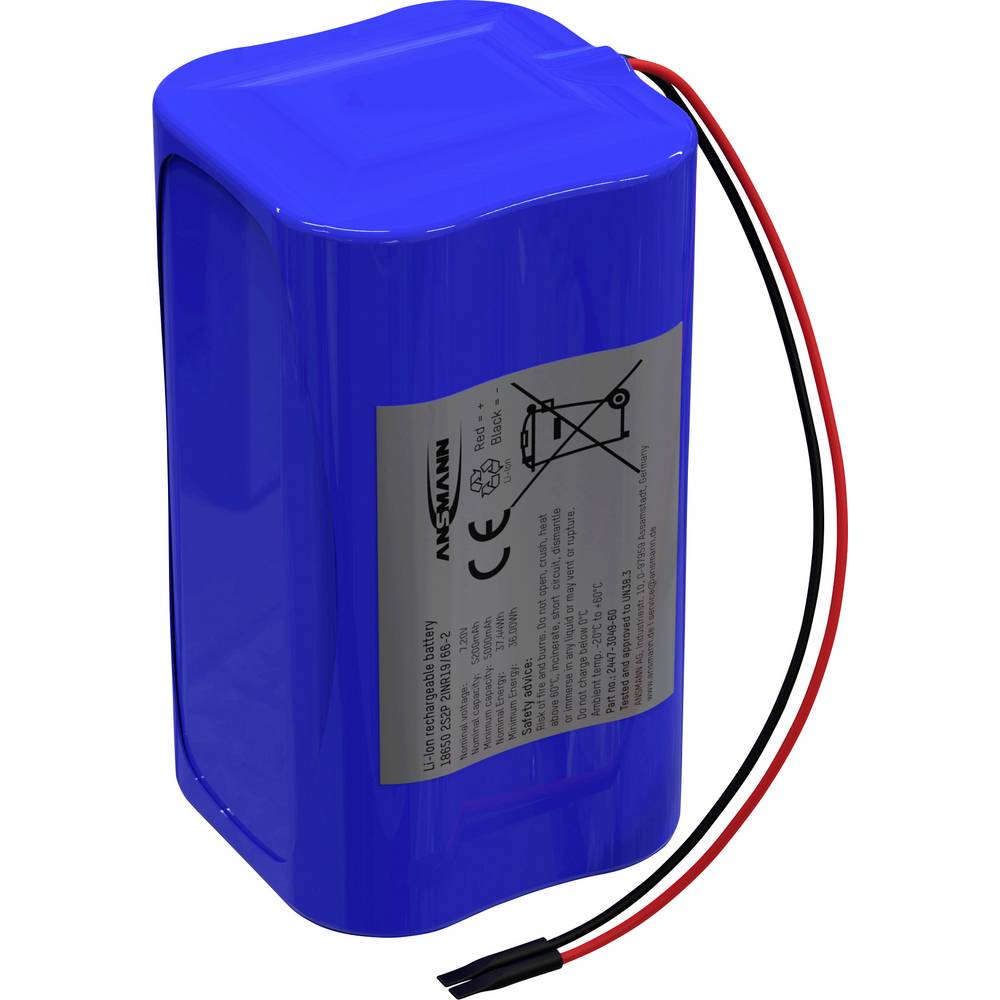 Ansmann 2S2P Akkupack 4x 18650 Kabel Li-Ion 7.2V 5200mAh Block Accupack Aantal cellen: 4 Li-ion 5200 mAh