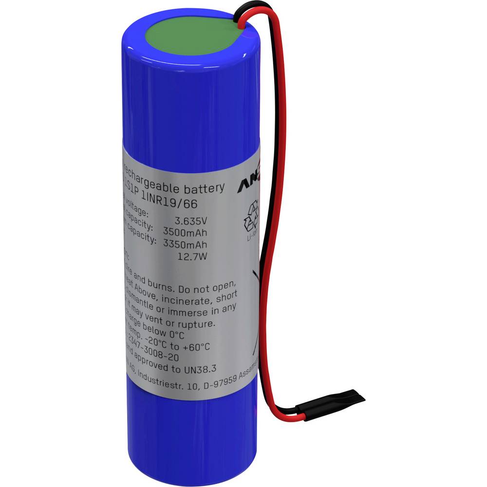 Ansmann 1S1P Akkupack 1x 18650 Kabel Li-Ion 3.63V 3500mAh Accupack Li-ion 3.63 V 3500 mAh