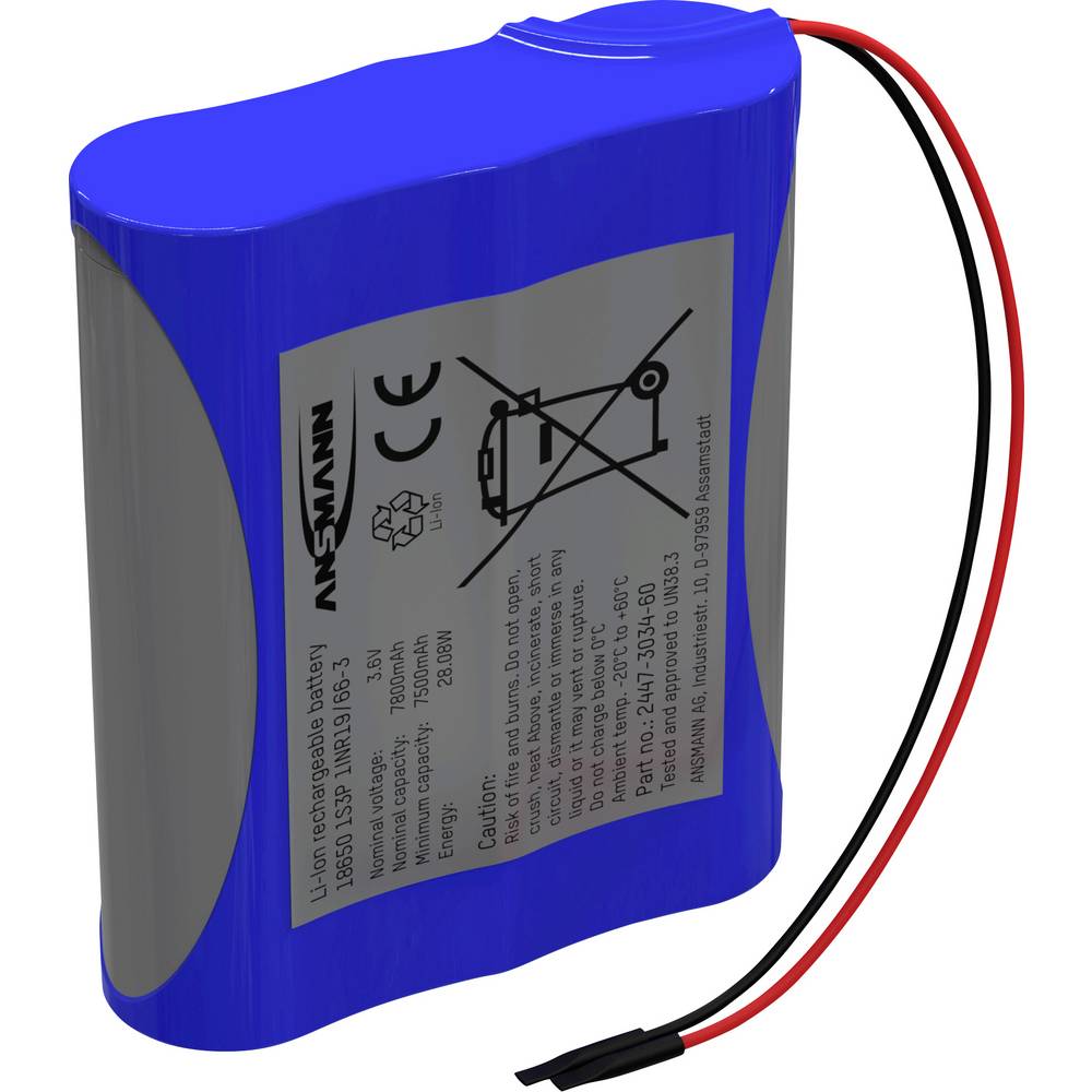 Ansmann 1S3P Akkupack 3x 18650 Kabel Li-Ion 3.6V 7800mAh Accupack Aantal cellen: 3 Li-ion 3.6 V 7800 mAh