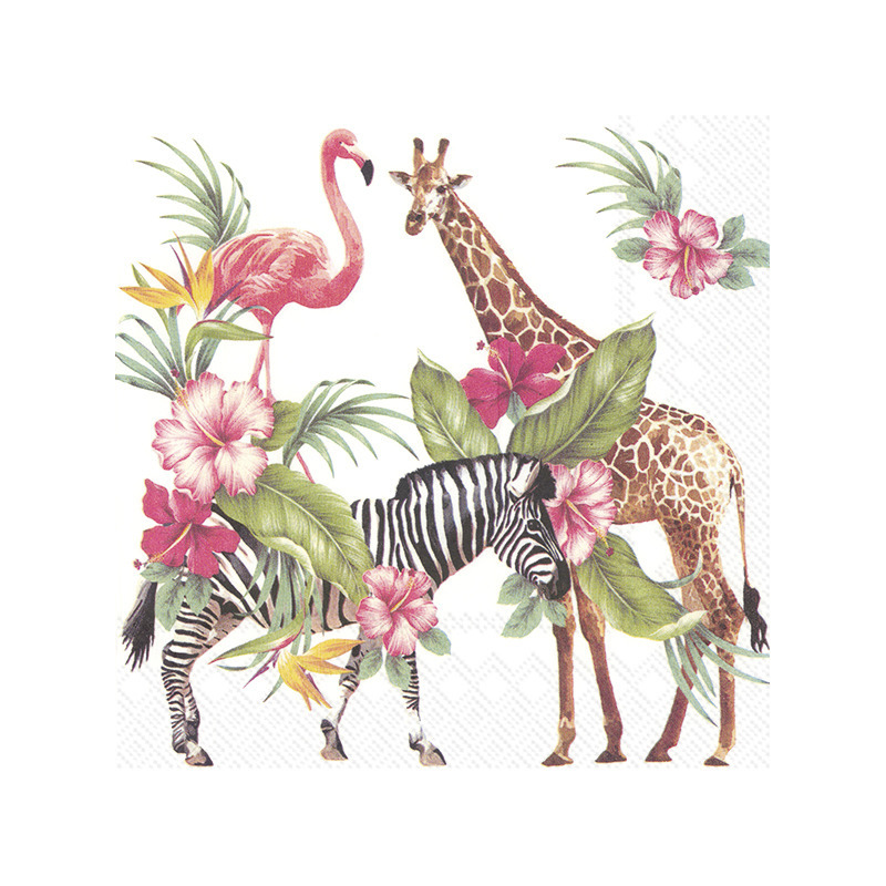 Ihr tafel servetten Tropische safari dieren - 20x stuks - 3 laags - 33 x 33 cm -