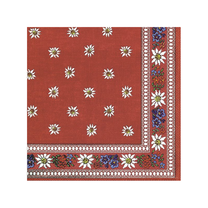 Ihr Feest servet Edelweiss - 40x - rood - 3-laags - 33 x 33 cm - bloemen thema -