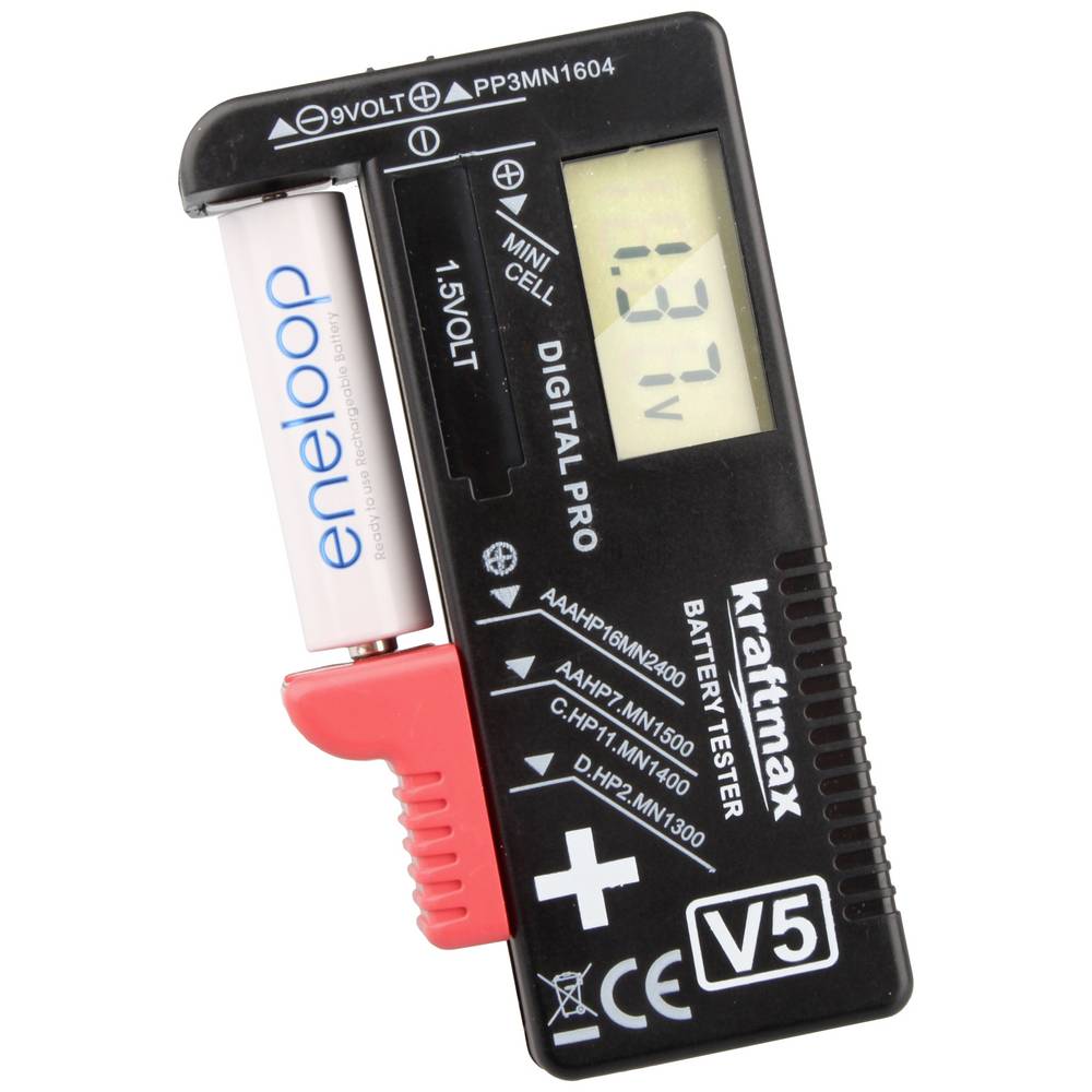 Kraftmax Batterijtester Meetbereik (batterijtester) 1.2 V, 1.5 V Oplaadbare batterij, Batterij 146699