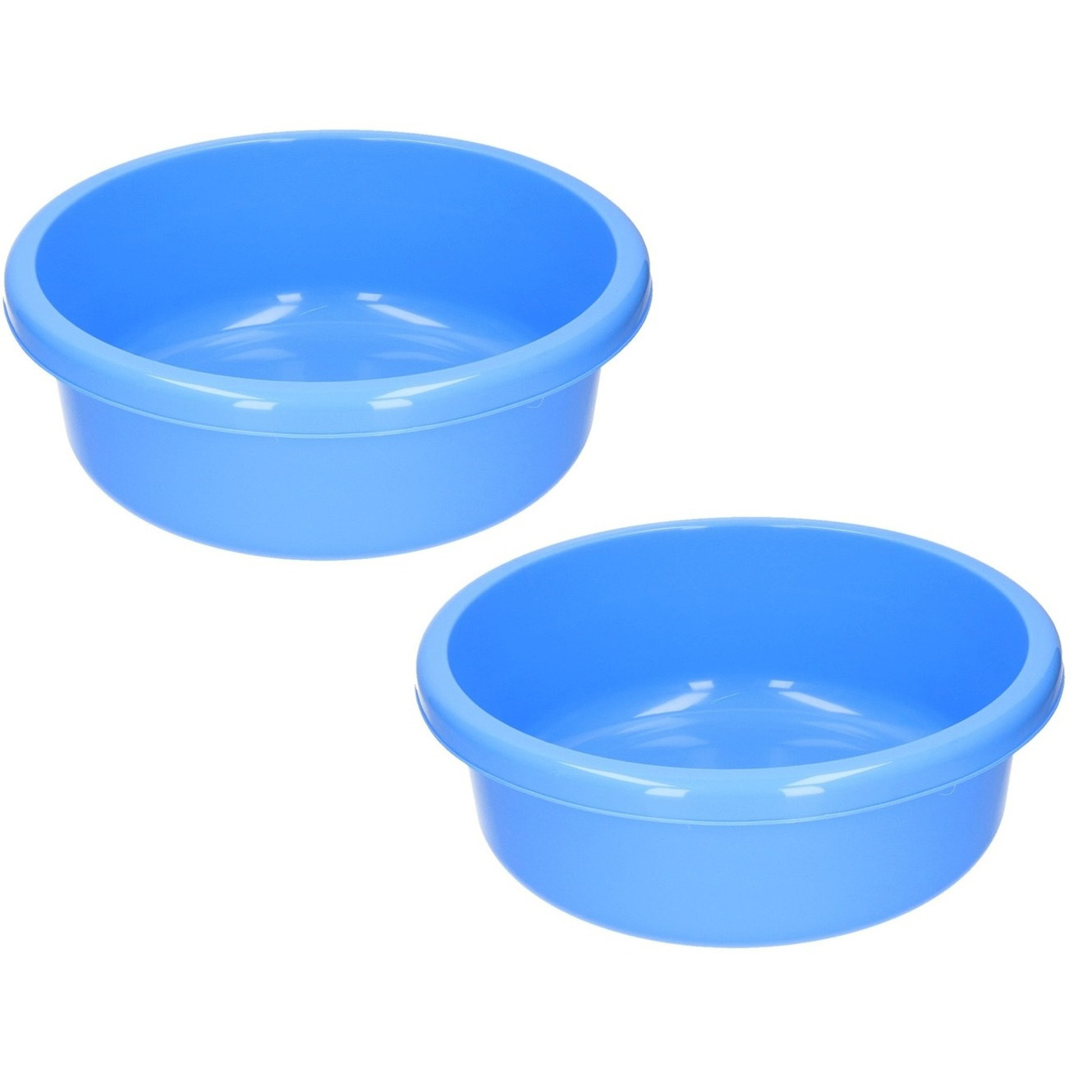 Merkloos 2x stuks ronde afwasteil blauw kunststof 9 liter -
