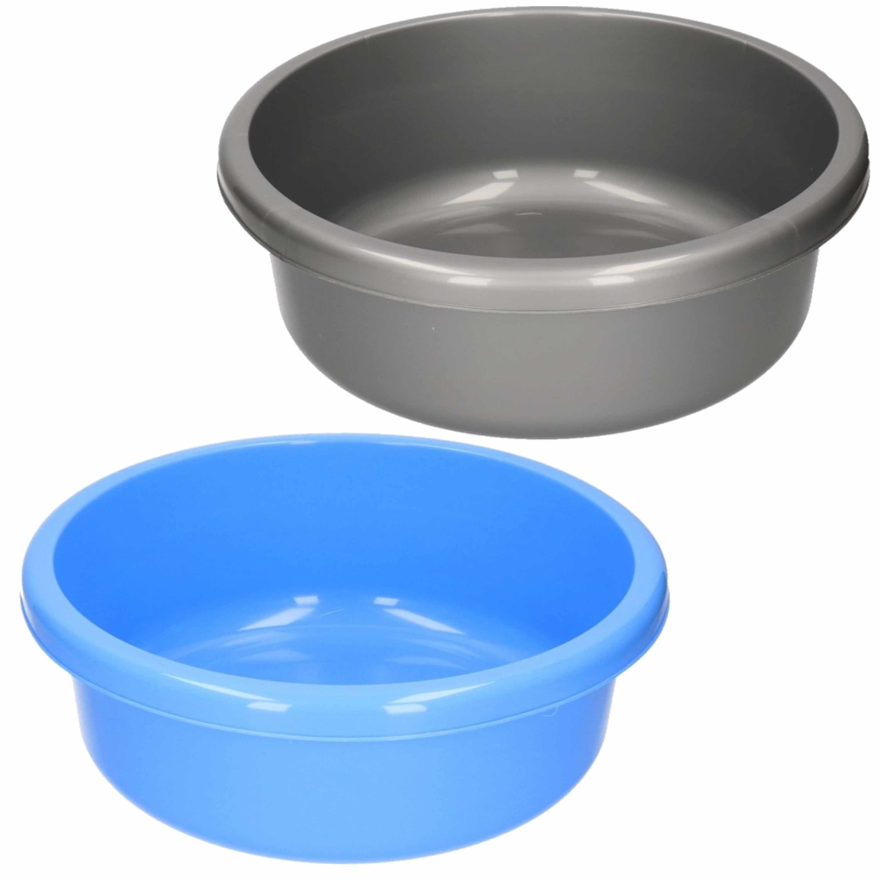 Merkloos Set van 2 ronde afwasteiltjes 9 liter in de kleuren blauw en grijs x 13 cm -
