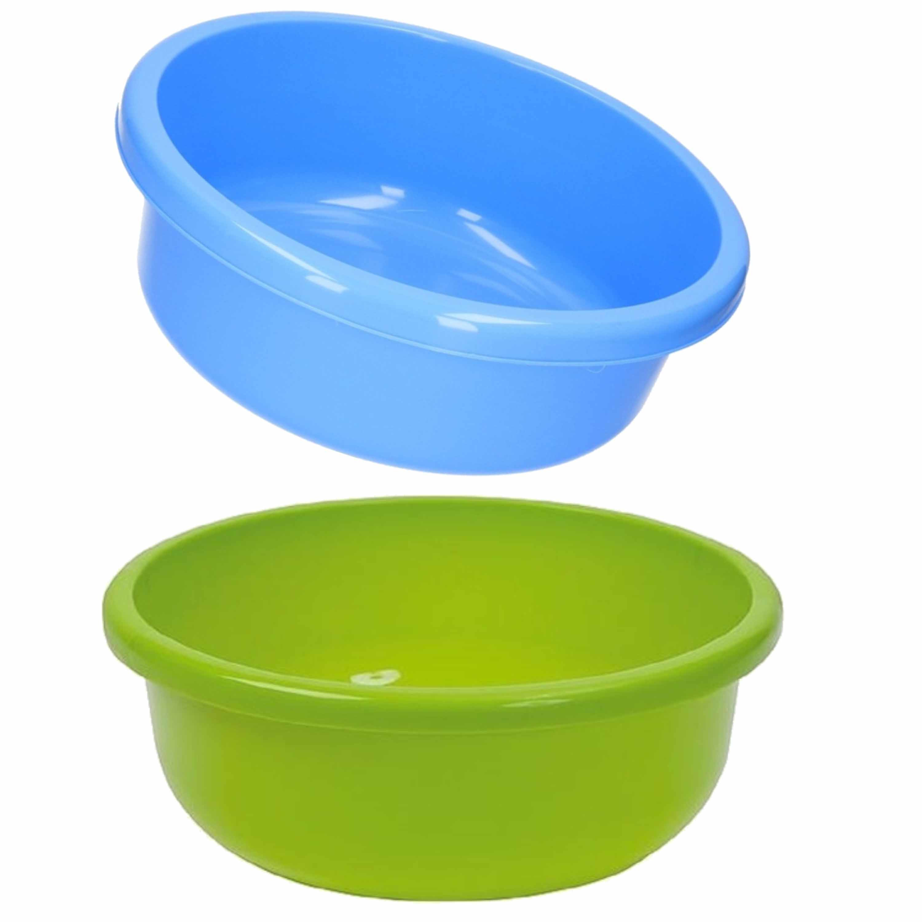 Merkloos Set van 2 ronde afwasteiltjes 9 liter in de kleuren blauw en groen x 13 cm -