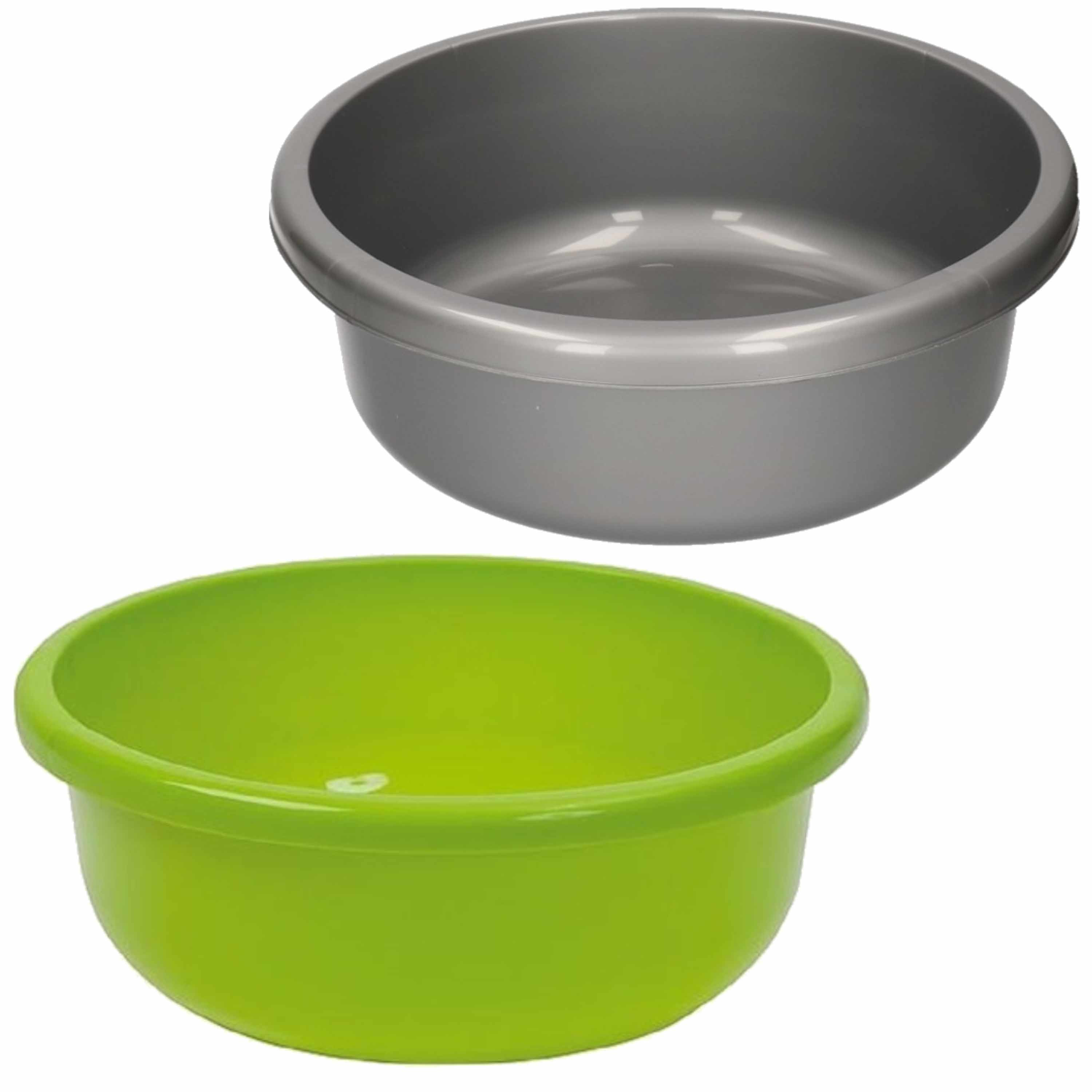 Merkloos Set van 2 ronde afwasteiltjes 9 liter in de kleuren groen en grijs x 13 cm -