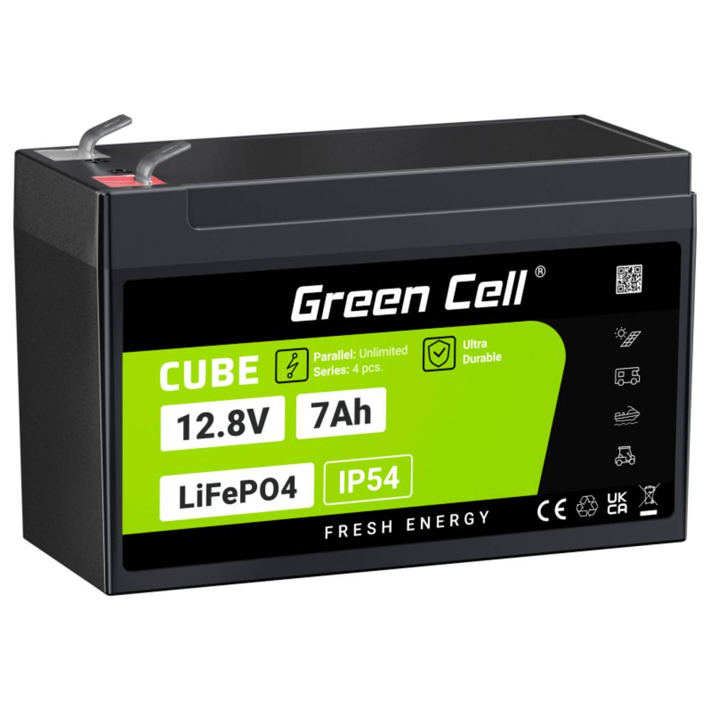 Green Cell CUBE LiFePO4 Speciale oplaadbare batterij LiFePo-blok Platte stekker Li-ion 12.8 V 7 Ah