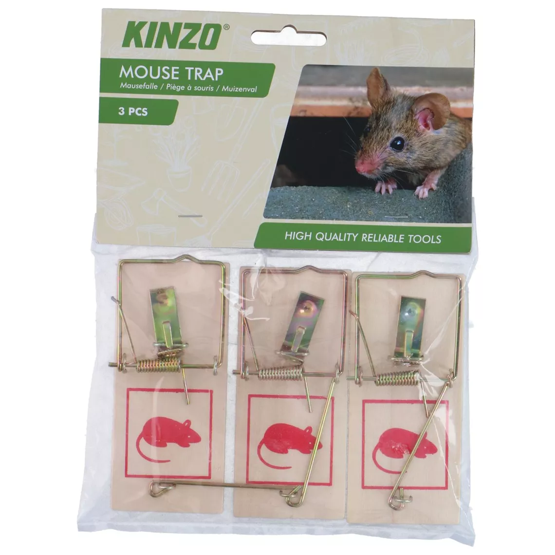 Kinzo Houten muizenval set van 3 stuks
