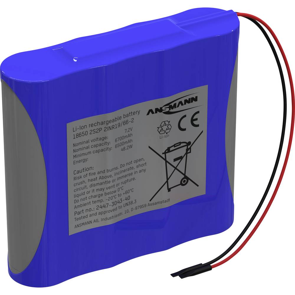 Ansmann 2S2P Accupack Aantal cellen: 4 Batterijgrootte: 18650 Kabel Li-ion 7.2 V 6700 mAh