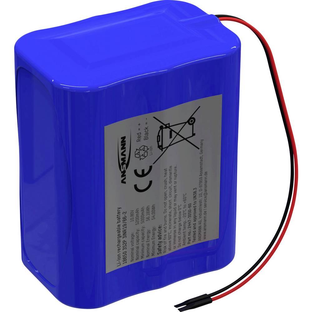 Ansmann 3S2P Akkupack 8x 18650 Kabel Li-Ion 10.8V 5200mAh Accupack Aantal cellen: 8 Li-ion 10.8 V 5200 mAh