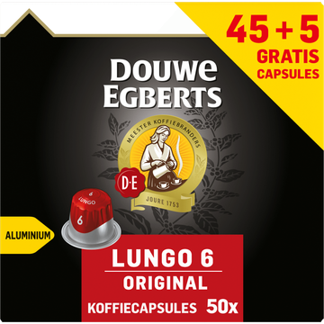 Douwe Egberts ouwe Egberts Lungo 6 Original Gemalen Koffie 45 + 5 Capsules Gratis 260 g bij Jumbo