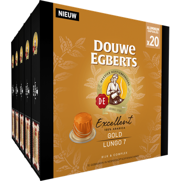 Douwe Egberts ouwe Egberts Excellent Gold Lungo 7 Gemalen Koffie 20 Capsules 104 g bij Jumbo