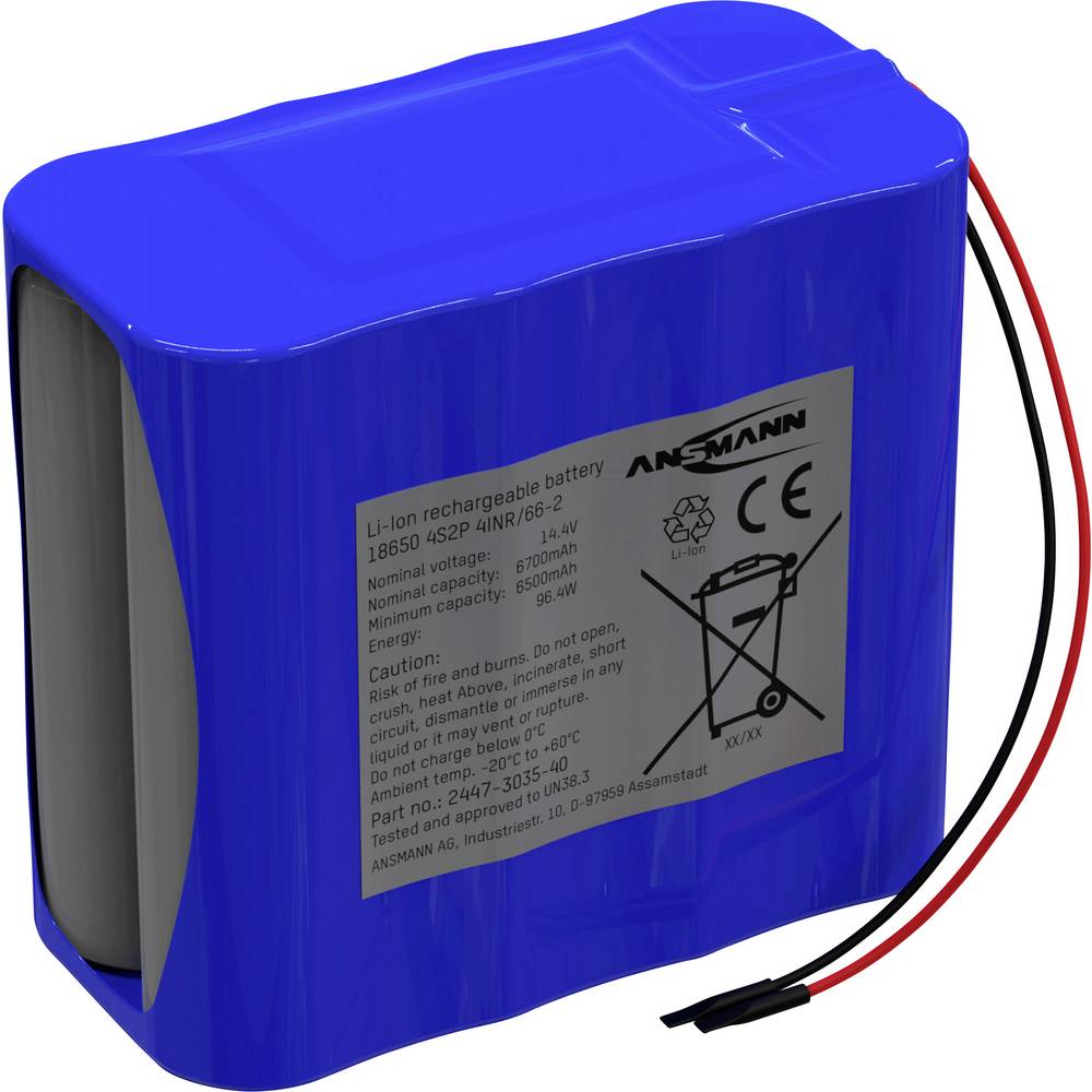 Ansmann 4S2P Akkupack 8x 18650 Kabel Li-Ion 14.4V 6700mAh Accupack Aantal cellen: 8 Li-ion 14.54 V 6700 mAh