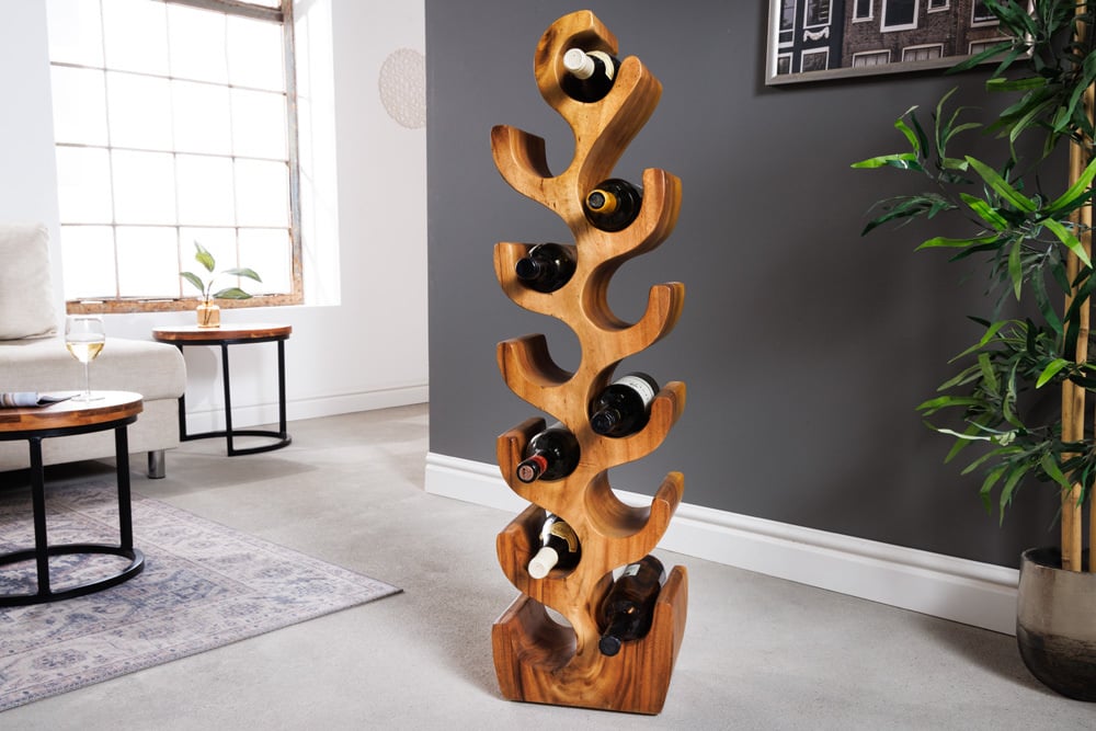 Invicta Interior Sculpturaal wijnrek ARTE 100cm natuurlijk suarhout handgemaakt in Bali flessenhouder - 41809