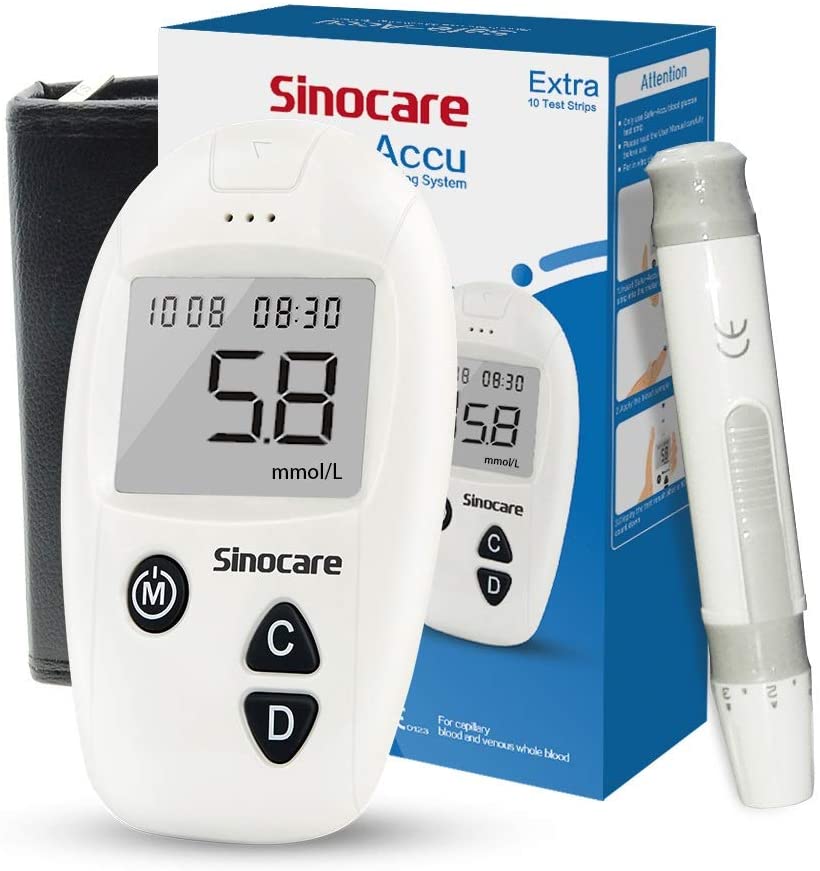 Sinocare Safe-Accu Bloedglucosemeter 10 Teststrips/Lancet mg/dl wit