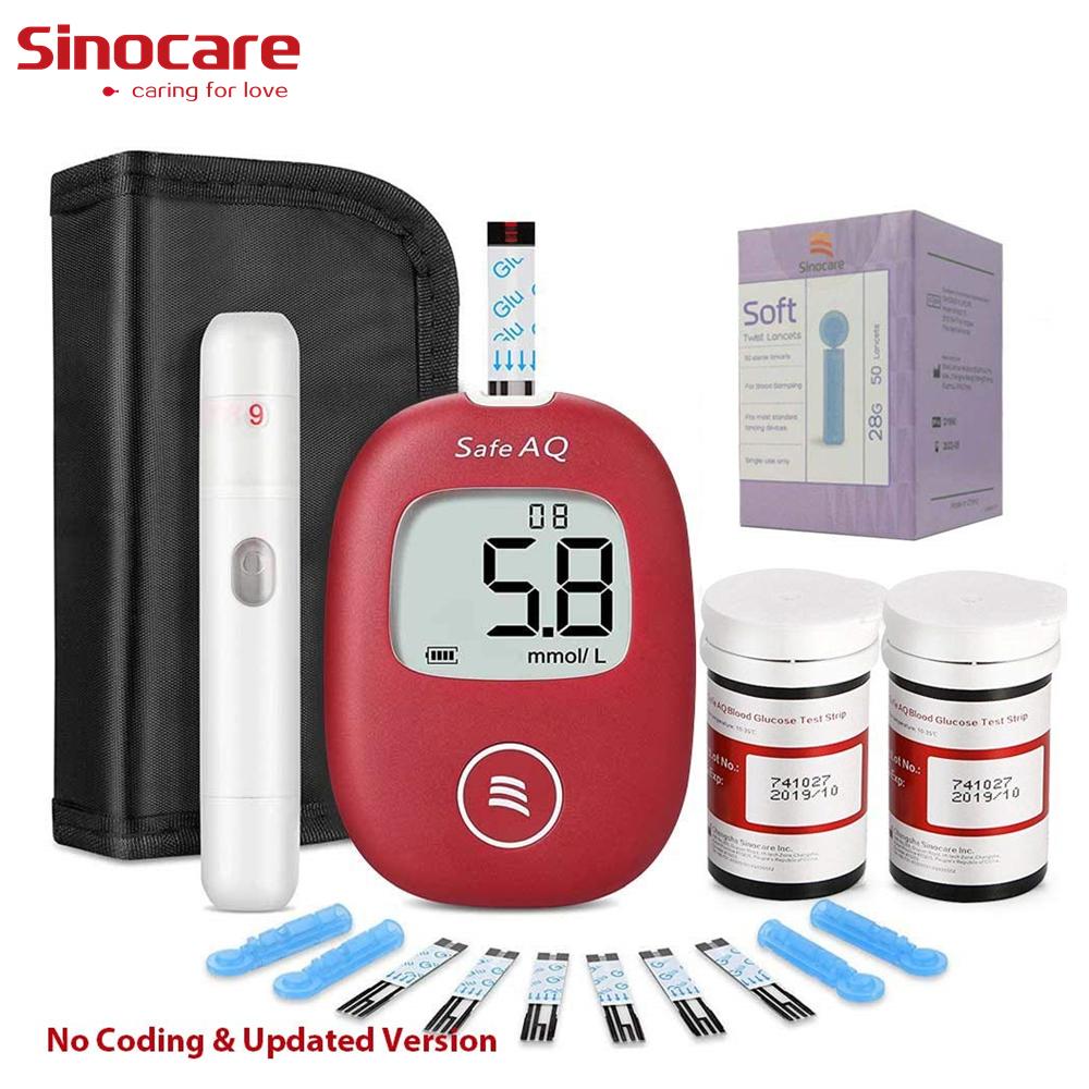 Sinocare Diabetes Testkit Bloedglucosetest met 50 Codefree Strips/Lancet voor Veilige AQ Smart + Gratis Tas