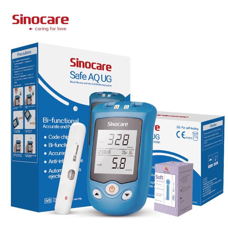 Sinocare Safe AQ UG Bloedglucosemeter Urinezuurkit met teststrips en lancetten Glucometer voor diabetes Jicht Zwanger mg/dl zwart