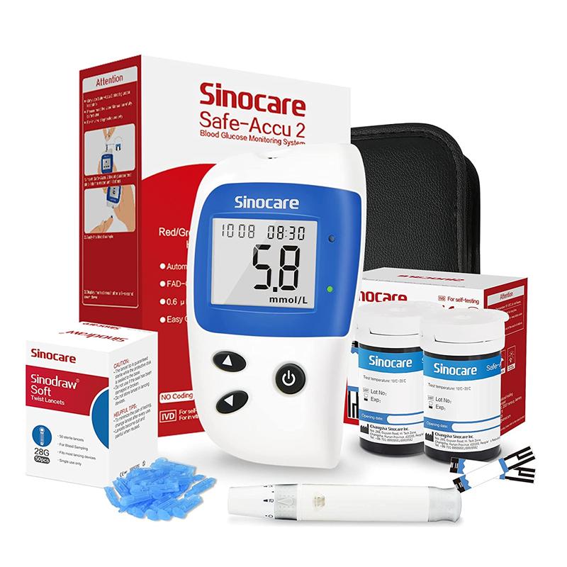 Sinocare Veilige Accu2 bloedglucosemeting met 10/50 teststrips voor diabetici mmol/l en mg/dl