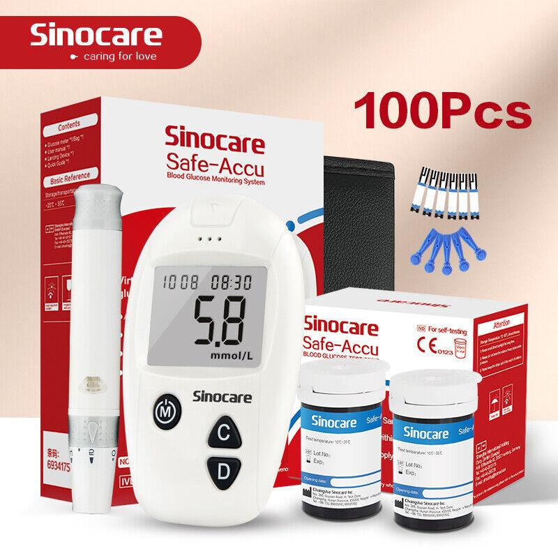 Sinocare Safe-Accu bloedglucosemeter met 100 teststrips Diabetestestkit in mmol/l of mg/dl kit 100 - mg/dL