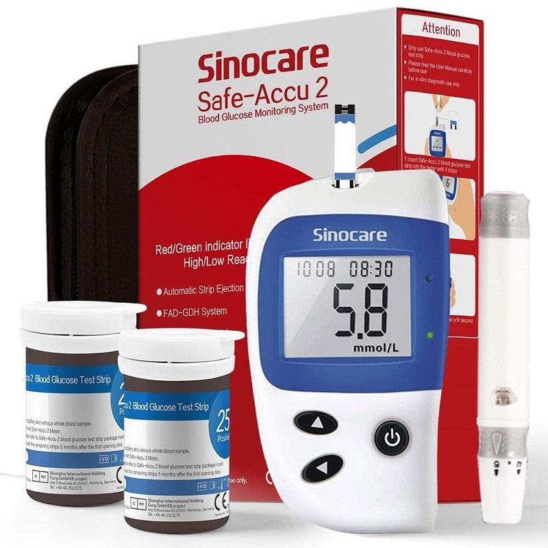 Sinocare Safe-ACCU2 bloedglucosemeter met 50/100/200 teststrips Diabetestestkit in mmol/l of mg/dl kit 50 - mg/dL