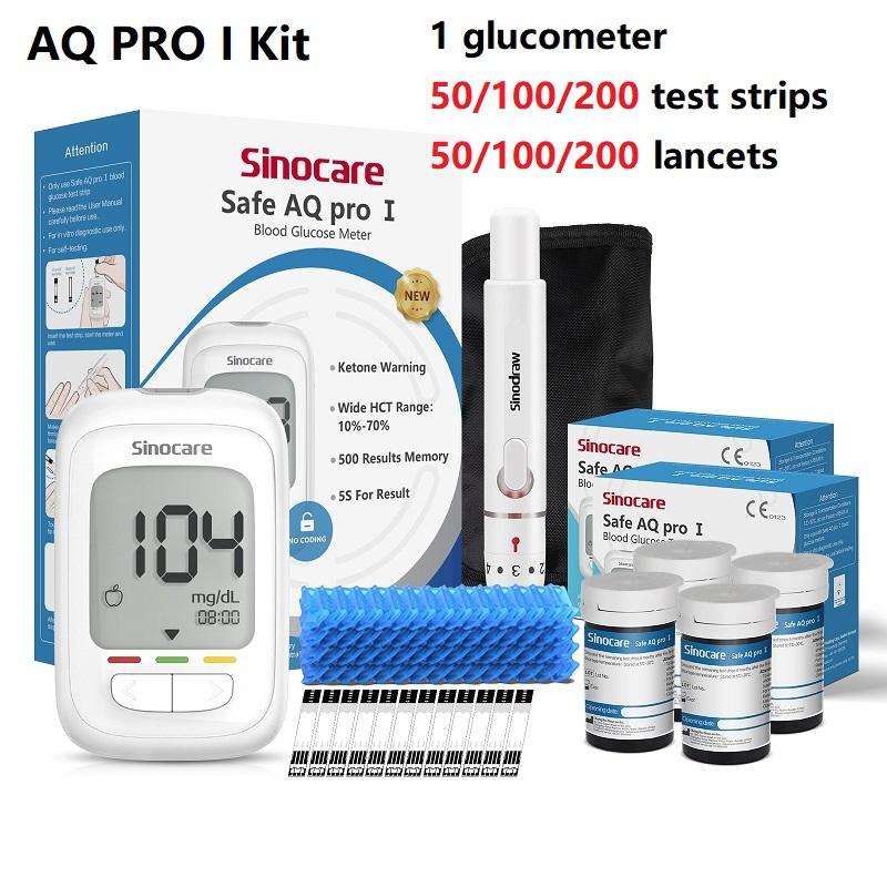 Sinocare Safe AQ Pro I Model Diabetes Bloedglucosemeter Bloedsuikermeter met 50/100/200 strips Bloedketonenwaarschuwing kit 100 - mg/dL