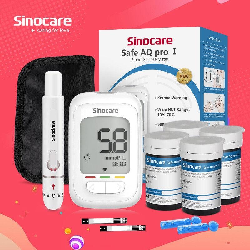 Sinocare Safe AQ Pro I Model Diabetes Bloedglucosemeter Glucosemeter met 50/100/200 Strips Bloedketonen Waarschuwing kit 50 - mg/dL