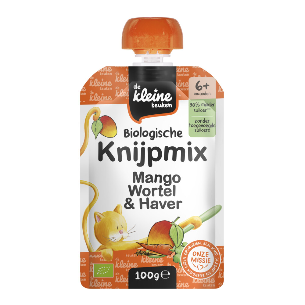 De Kleine Keuken Bio Knijpmix 6+m Mango Wortel Haver 100 gr