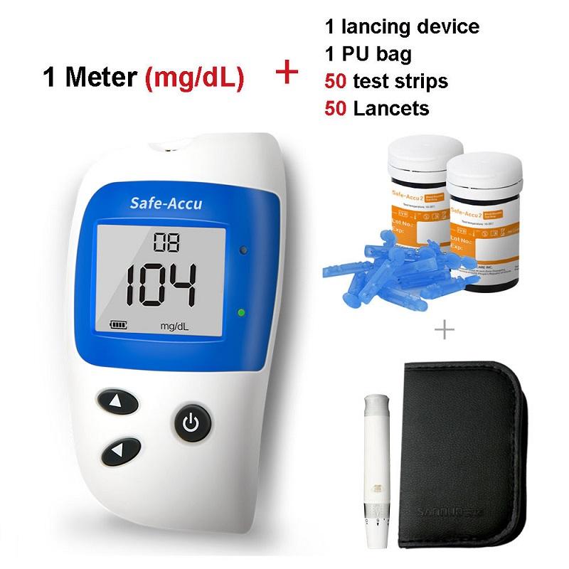 Sinocare Safe-ACCU2 bloedglucosemeter met 50/100/200 teststrips Diabetestestkit in mmol/l of mg/dl kit 50 - mg/dL