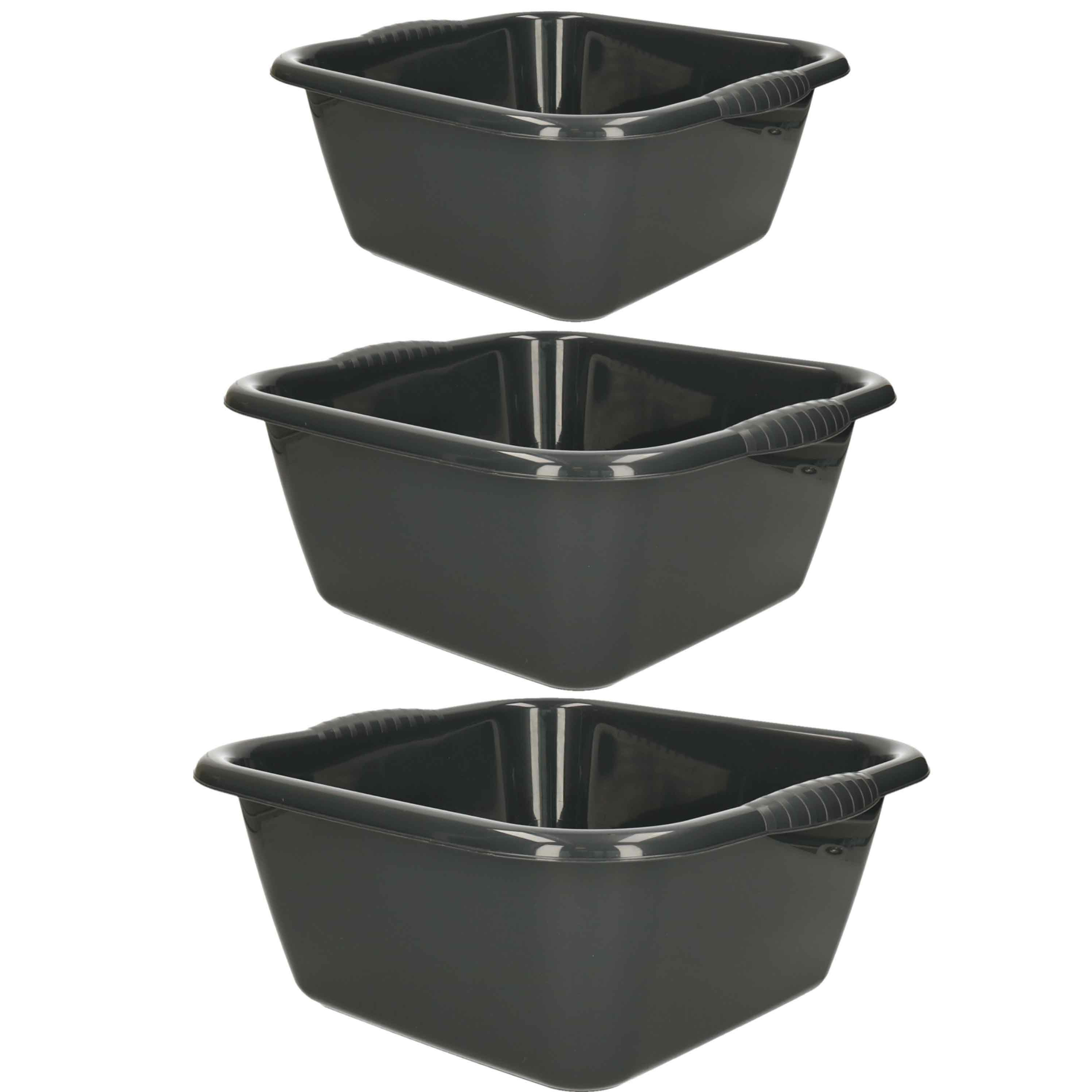 Forte Plastics Afwasbak teil - set van 3 formaten - 10 en 15 en 20 liter - antraciet - kunststof -