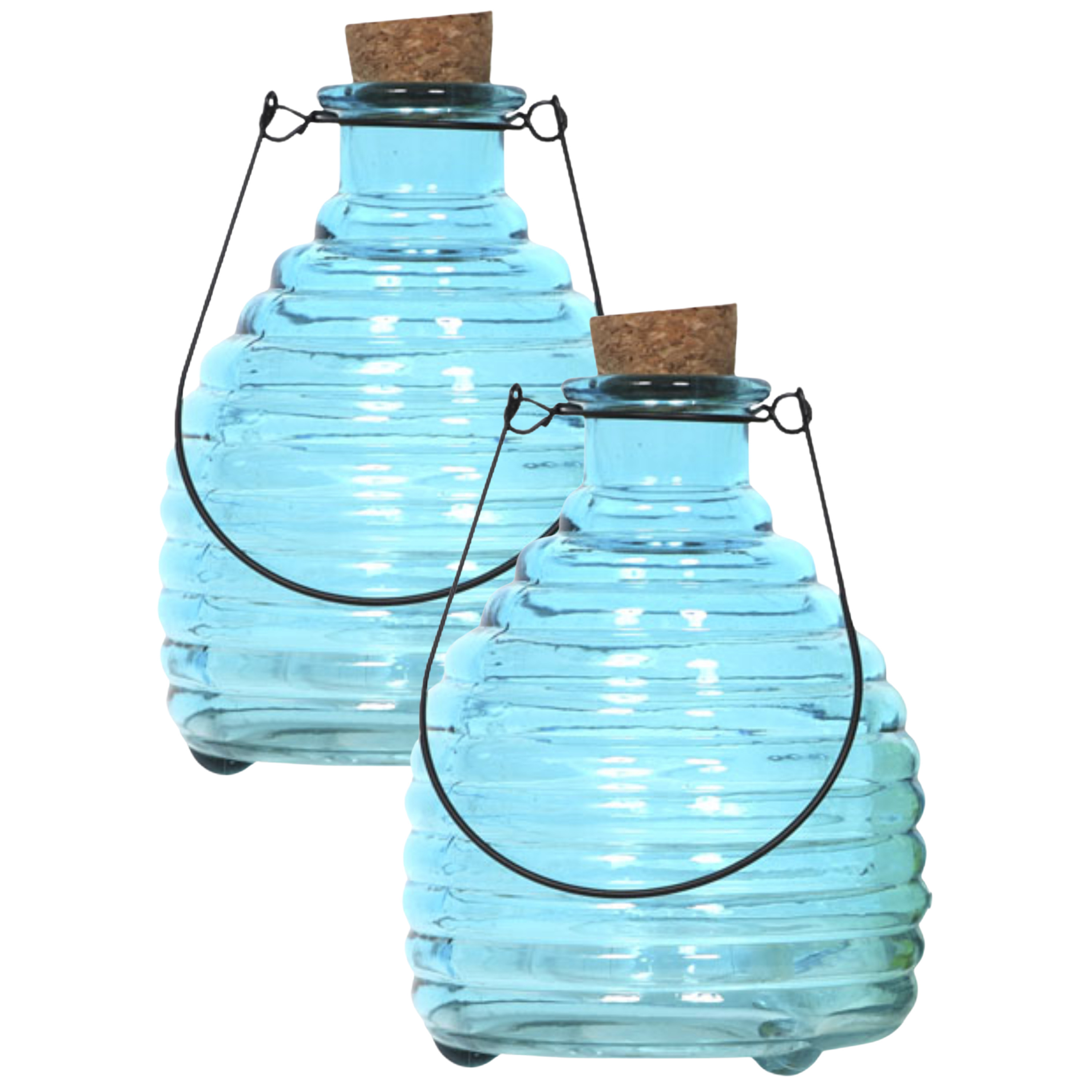 Luance Wespenvanger/wespenval met hengsel - 2x - glas - blauw - D13 x H17 cm -