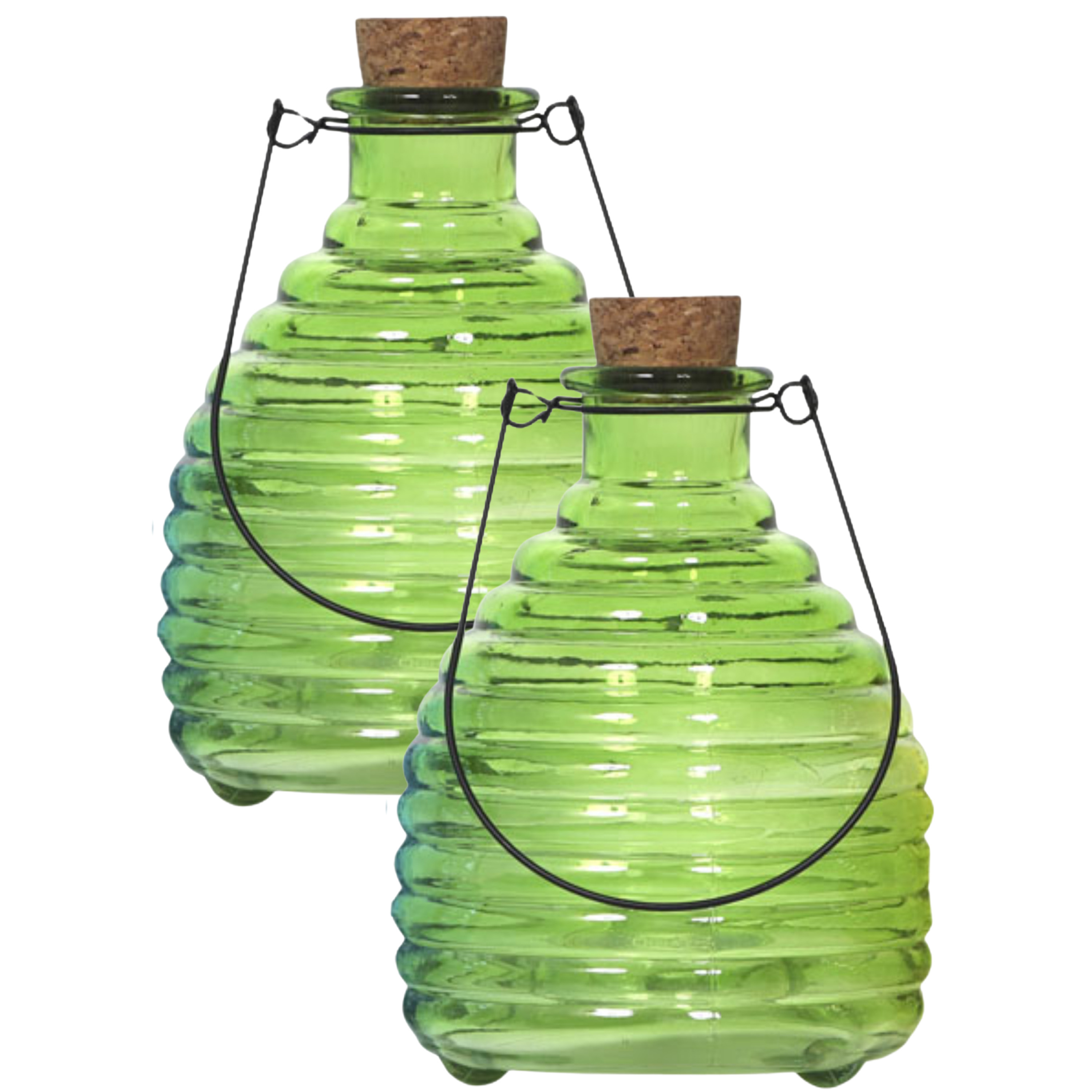 Luance Wespenvanger/wespenval met hengsel - 2x - glas - groen - D13 x H17 cm -
