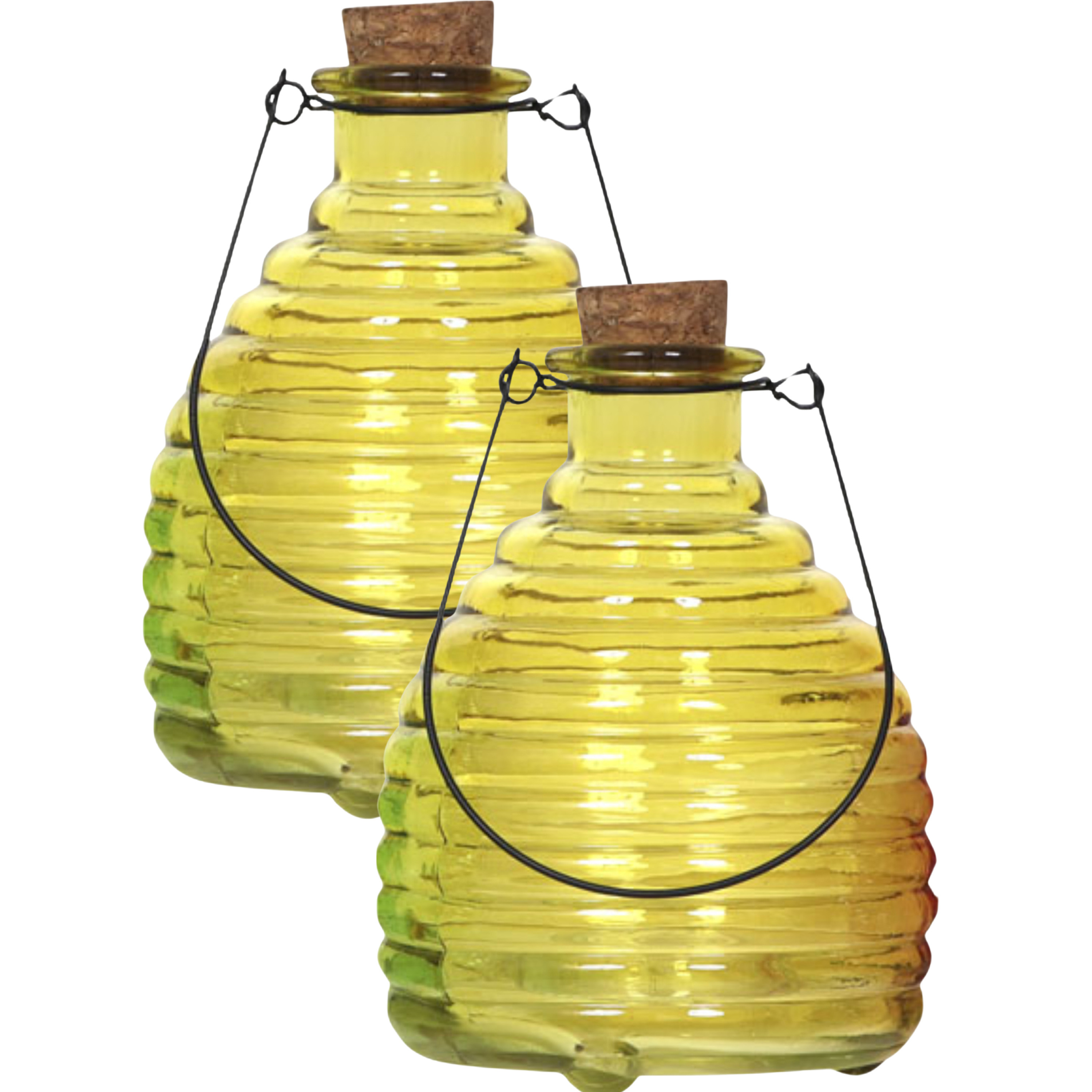Luance Wespenvanger/wespenval met hengsel - 4x - glas - geel - D13 x H17 cm -