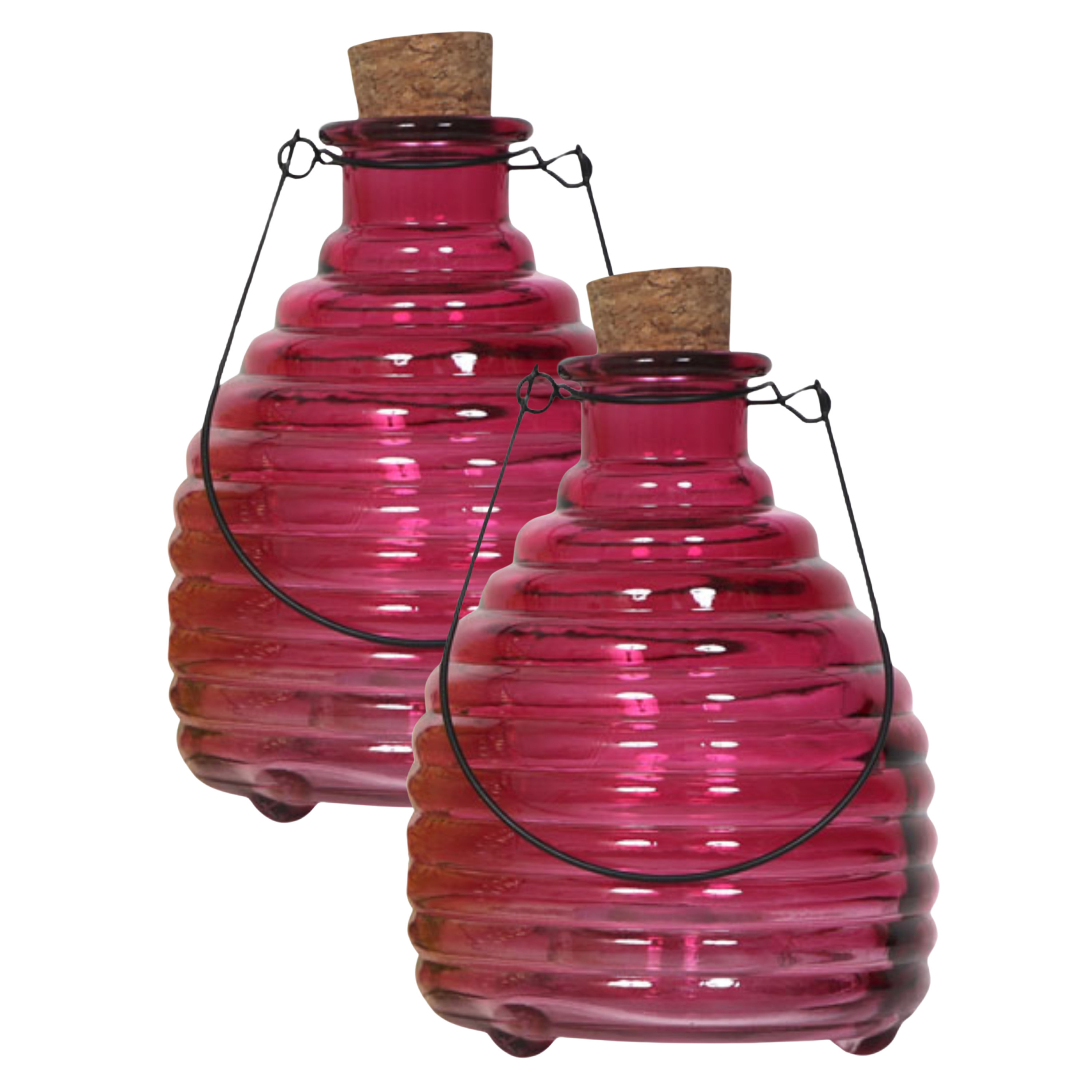 Luance Wespenvanger/wespenval met hengsel - 4x - glas - rood - D13 x H17 cm -