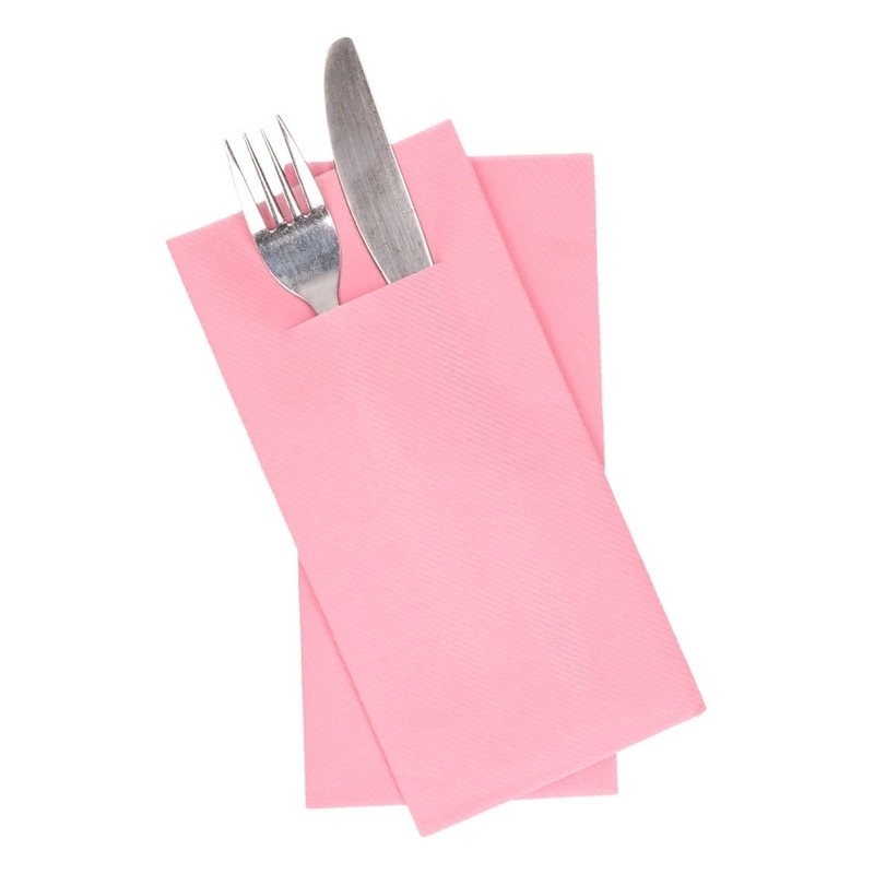 Merkloos Servetten met bestekzakje - papier - roze - 36x stuks - Tafel decoratie -