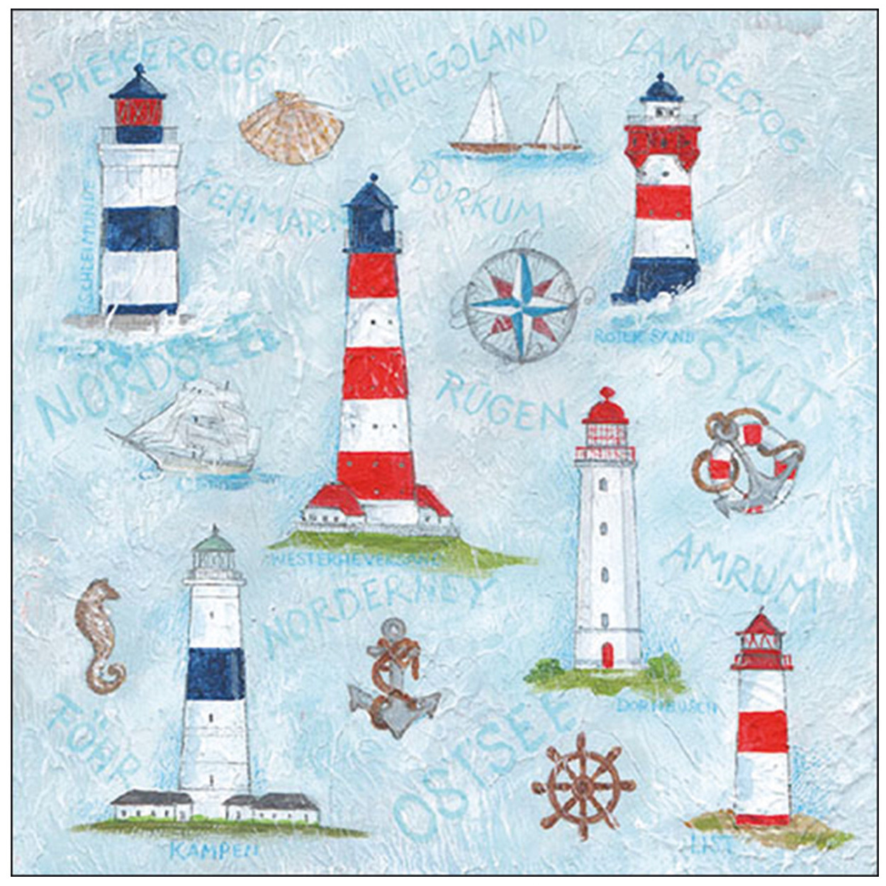 Ambiente 80x Tafel diner/lunch servetten 33 x 33 cm maritiem thema print -