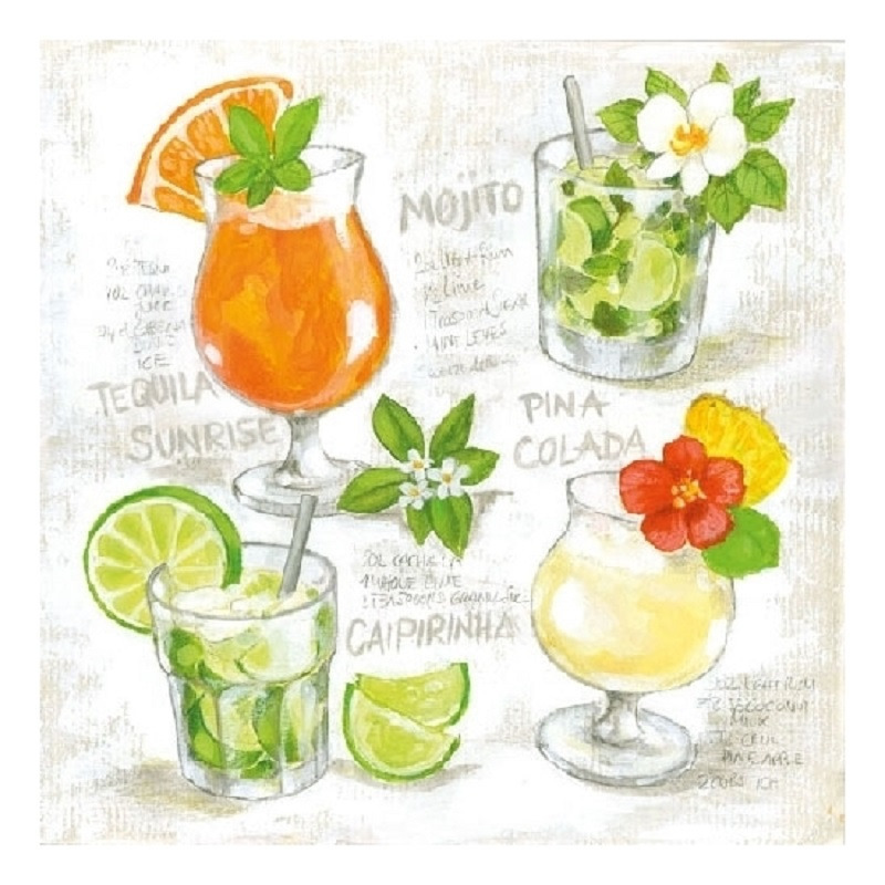 Ambiente 60x stuks tafel servetten met cocktail print 3-laags -