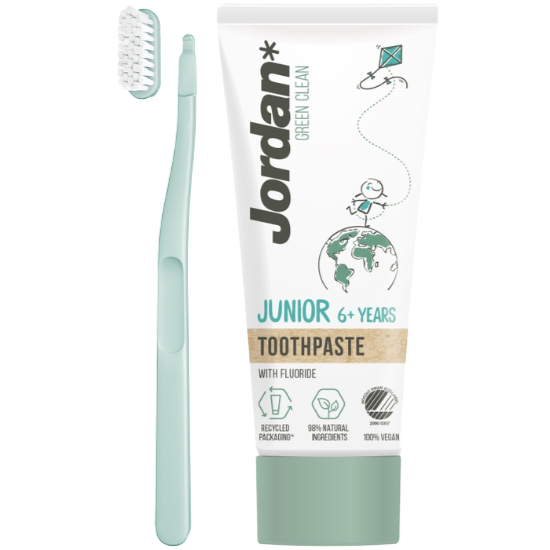 Jordan Combipack Green Clean - Junior 6+ Tandpasta + Change Tandenborstel Soft