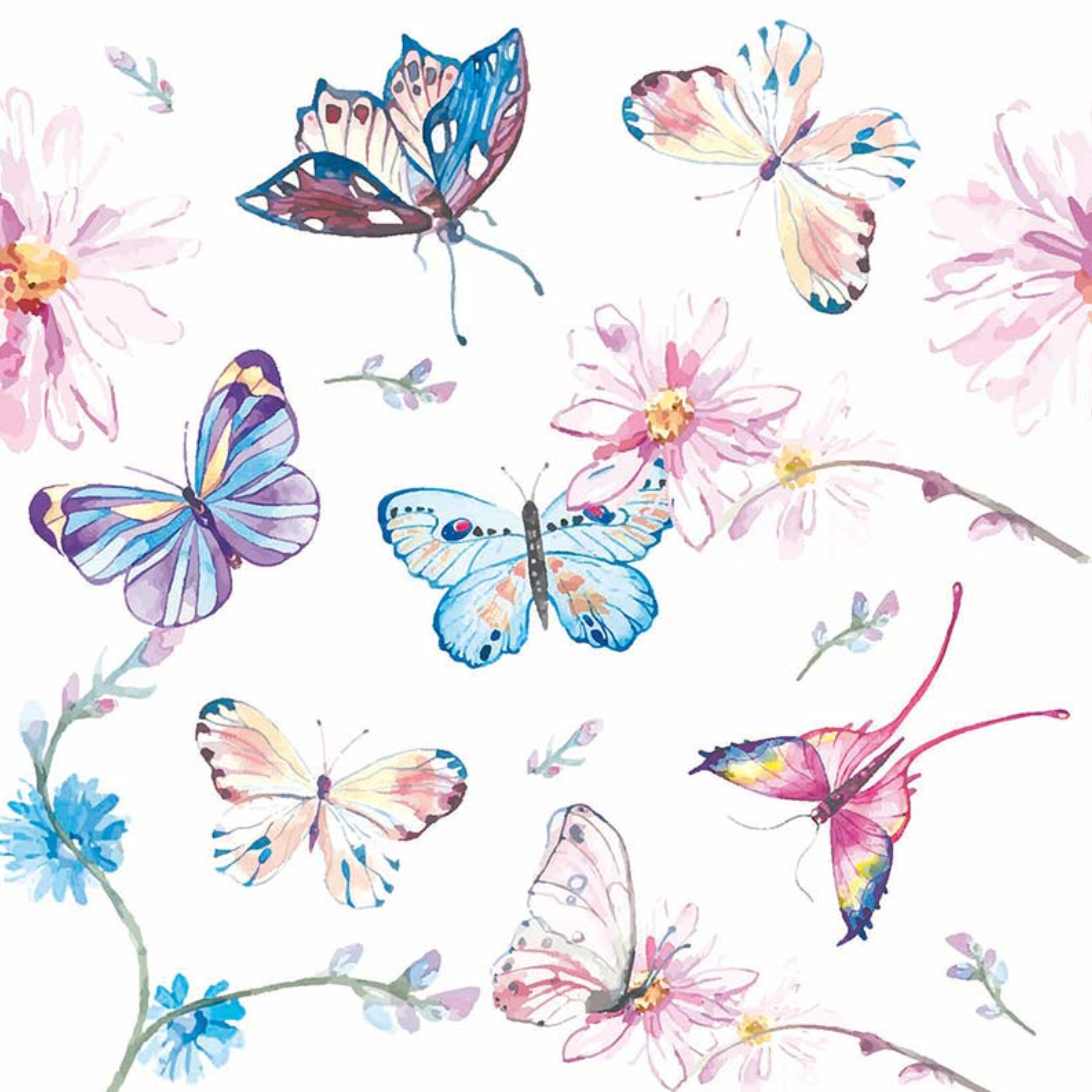 Paperdesign Servetten Vlinders - 20x stuks - 33 x 33 cm - bloemen -