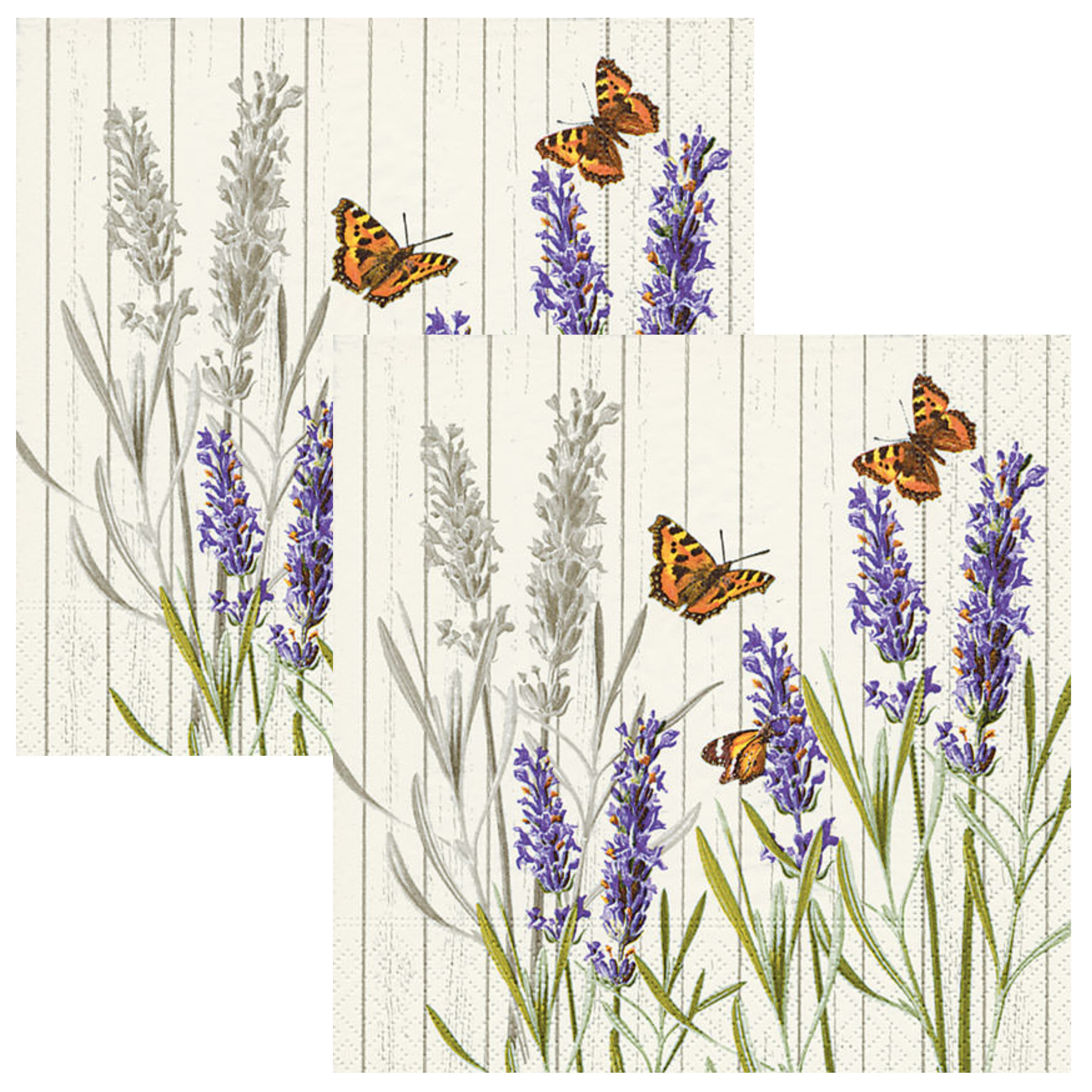 Paperdesign Servetten Vlinders en Lavendel - 40x stuks - 3 laags - 33 x 33 cm - bloemen - lentefeest -