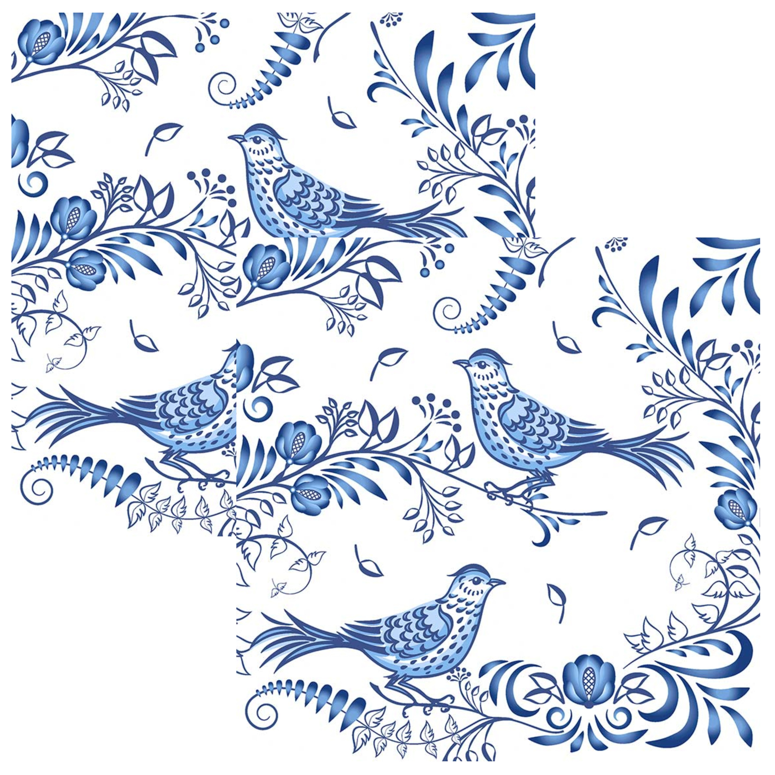 Paperdesign Servetten Vogel - 40x stuks - 3 laags - 33 x 33 cm - Delfs blauw -