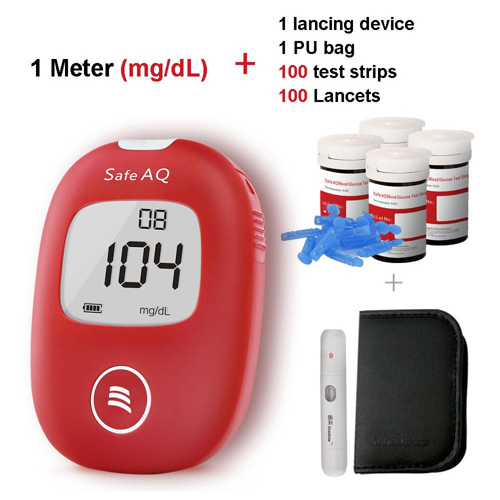 Sinocare Safe AQ Smart Diabetes Testing Kit Bloedglucosetest met 25/50/100 Codefree Strips/Lancet