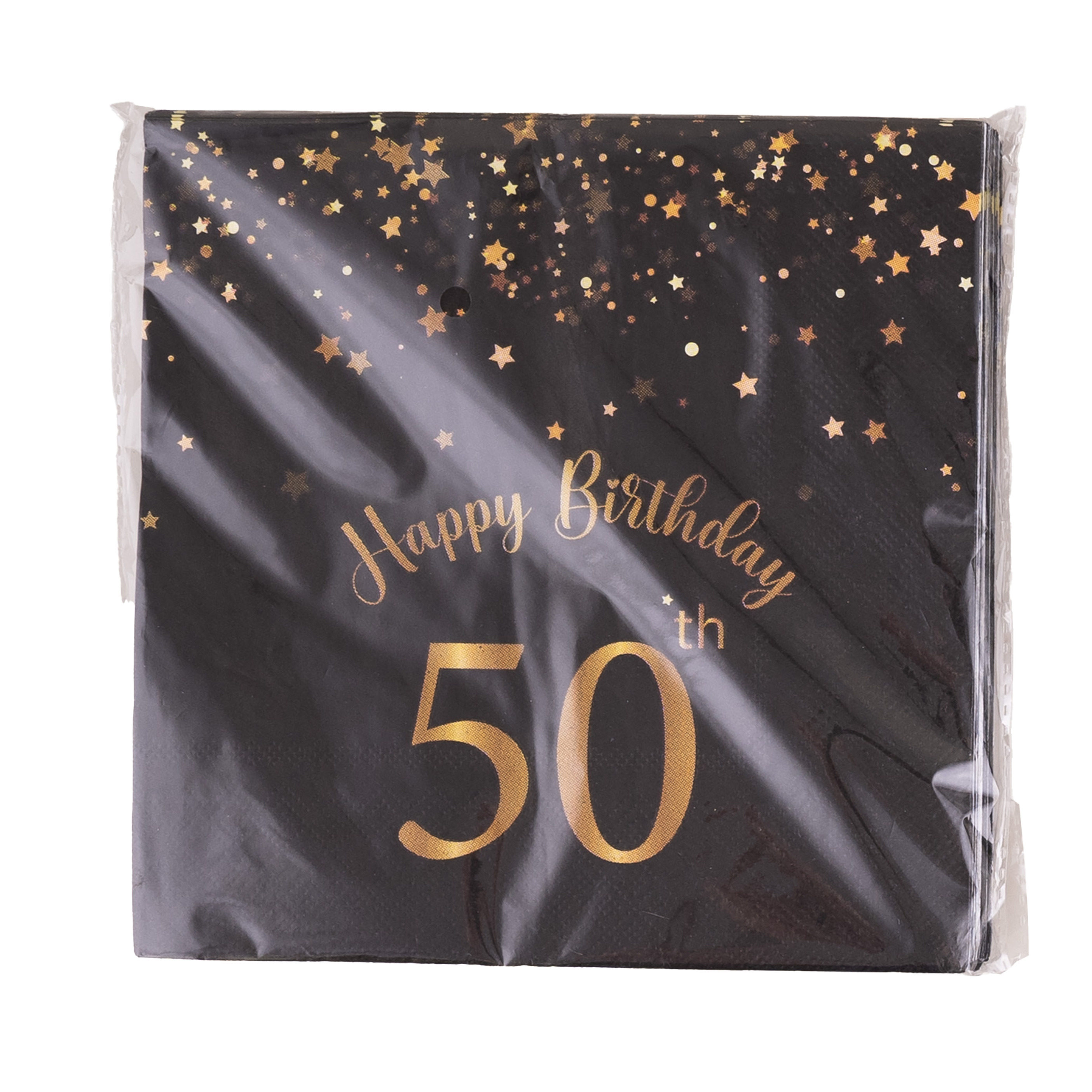 Funny Fashion Verjaardag feest servetten - leeftijd 50 jaar - 20x stuks - zwart/goud - 33 x 33 cm -