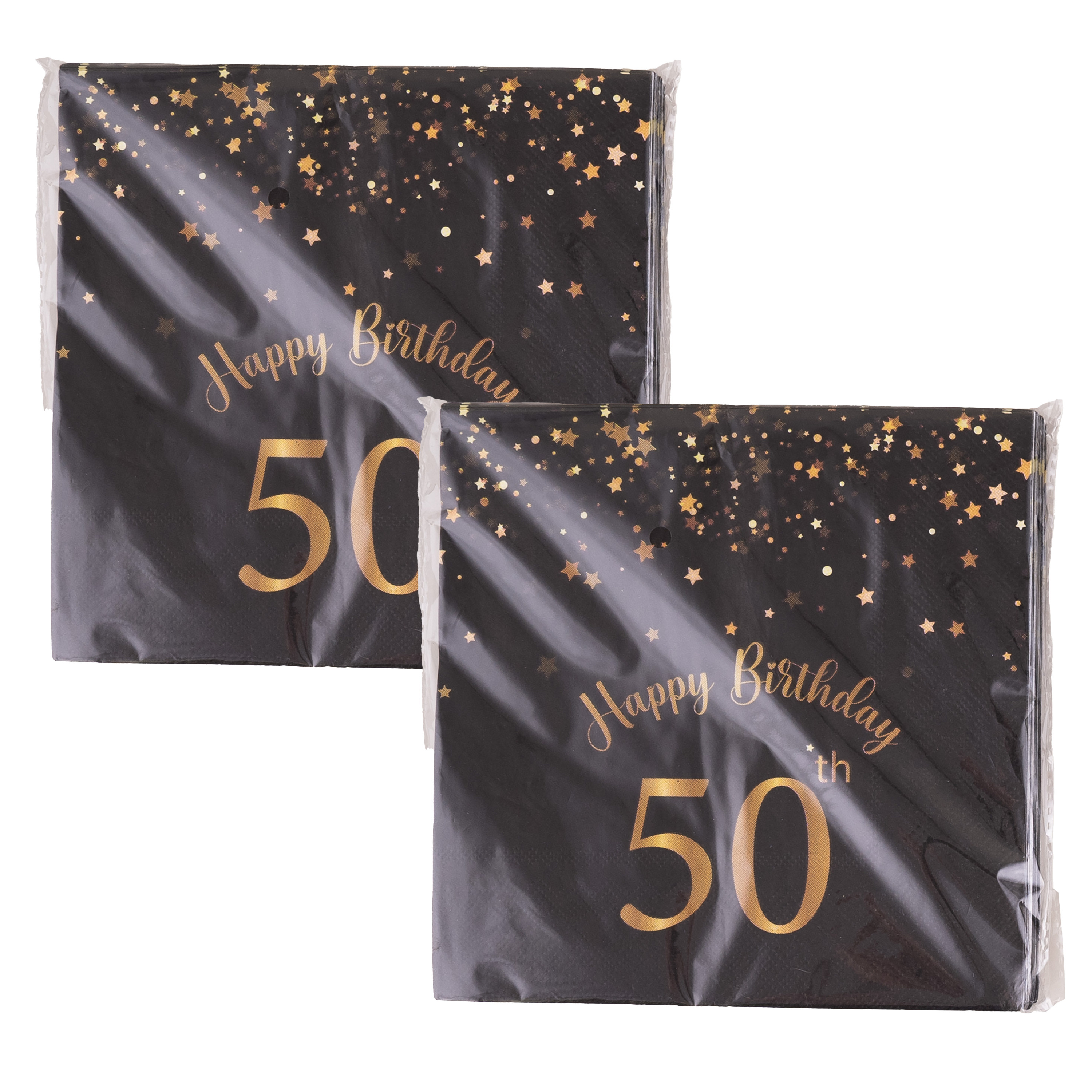 Funny Fashion Verjaardag feest servetten - leeftijd 50 jaar - 40x stuks - zwart/goud - 33 x 33 cm -