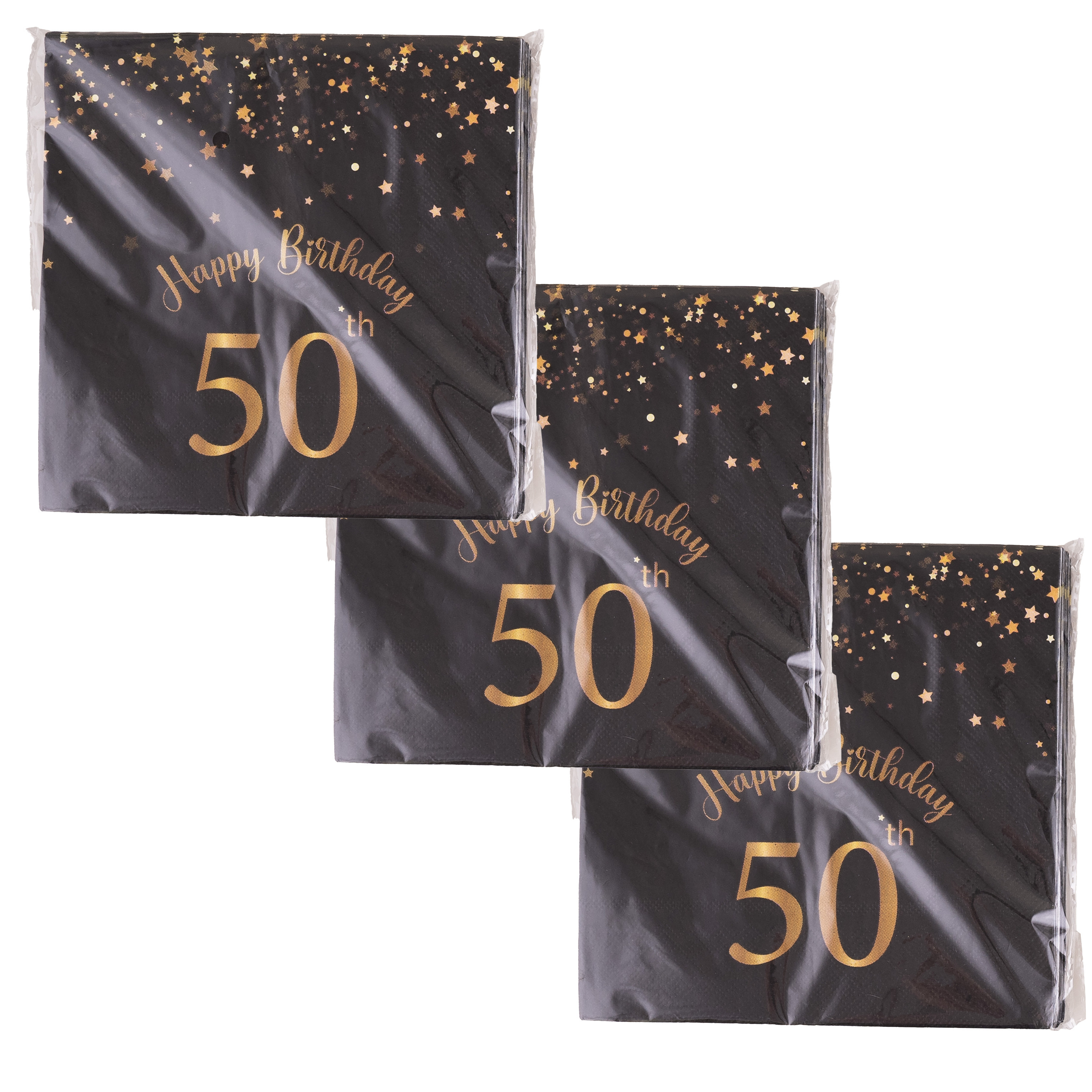 Funny Fashion Verjaardag feest servetten - leeftijd 50 jaar - 60x stuks - zwart/goud - 33 x 33 cm -
